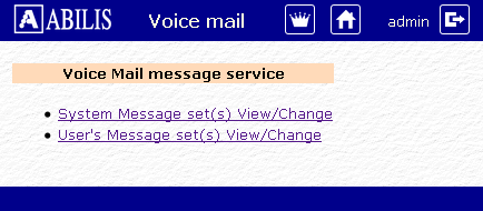 Voice Mail administration page