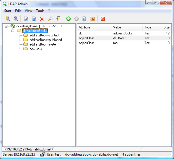 The address book viewed by LDAP admin tool