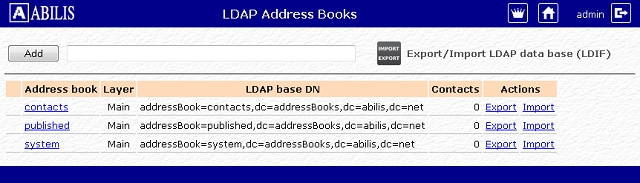 LDAP adminstration page