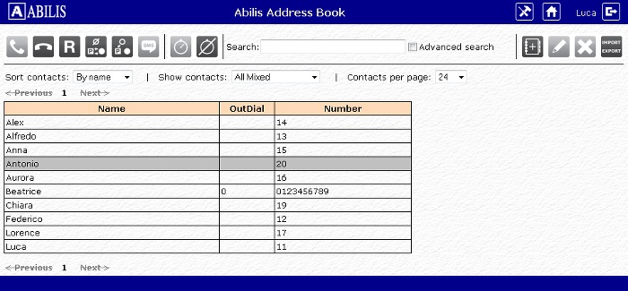 Address Book interface