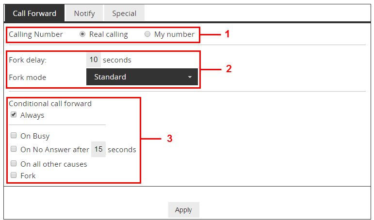 Forward settings