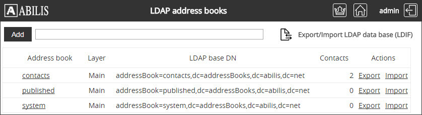 LDAP adminstration page