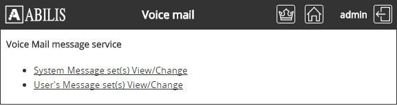 Voice Mail administration page