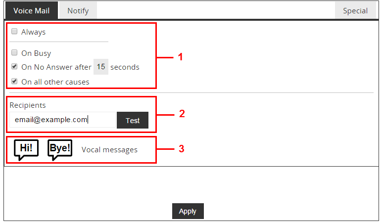 Voice mail settings
