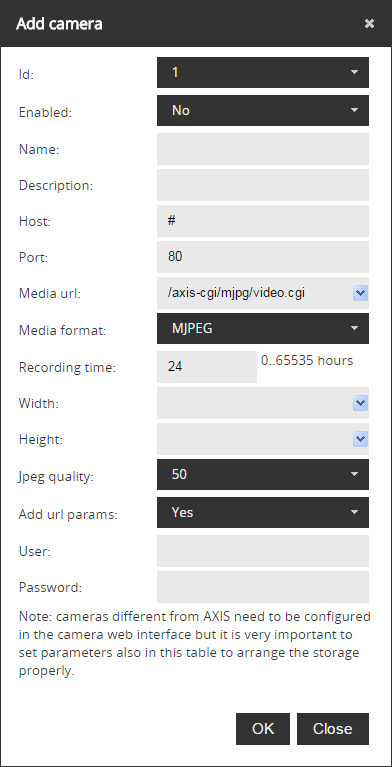 Web interface to add a camera in Abilis CPX