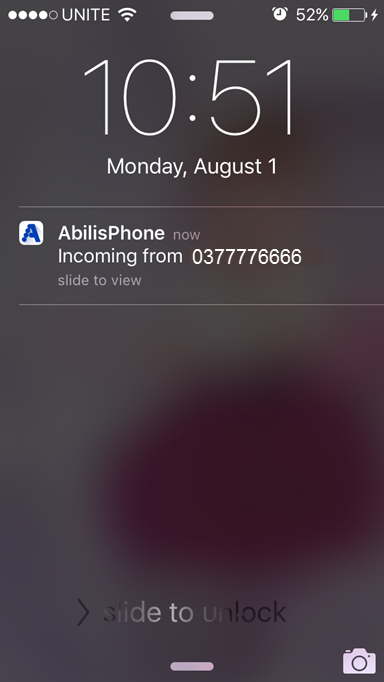 The notification about a new incoming call.