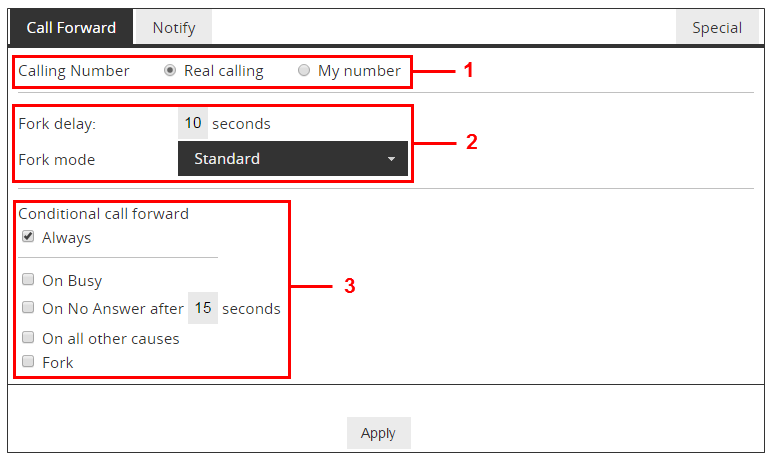 Forward settings