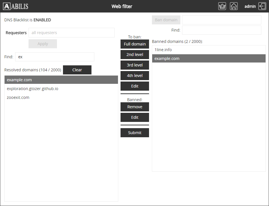 DNS Blacklist web interface 3