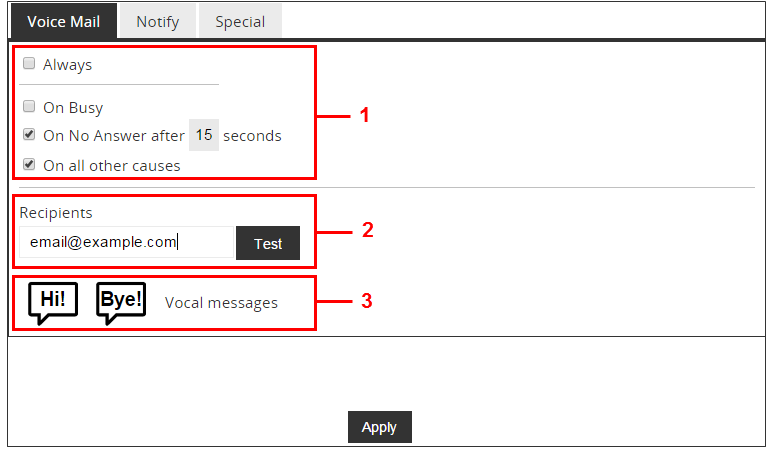 Voice mail settings